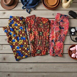 3-Pack Lularoe OS Leggings –One Size Bold Prints Bundle –Floral & Tribal Pattern